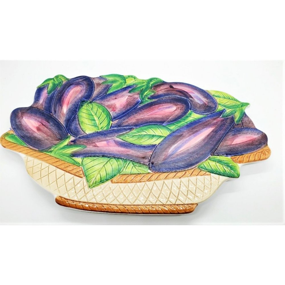 NEW - Trivet Ceramic Decorate/Hot Plate Holder - Eggplants. Made in Italy